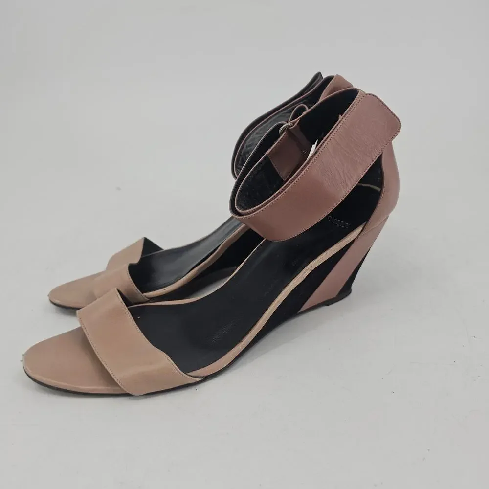 Pierre Hardy Leather Colorblock Wedge Sandal Shoe Nude and Black EU 41 US 10